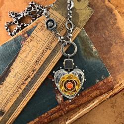 Keyhole Heart Stacked Flower Necklace with Garnet by Carlos Montanaro