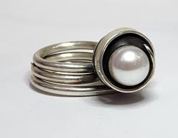 Ebony and Pearl Ring Size 9 by Fred Tate