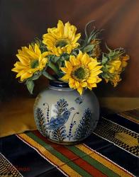 Bright Sunflowers in a Mexican Pot by Judi Simon
