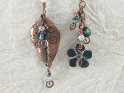 Copper flower mismatched earrings by Vicki Davis