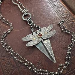 Dragonfly Geometric Necklace with Garnet by Carlos Montanaro