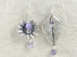 MISMATCHED SLVER FLOWER/LEAF EARRINGD by Vicki Davis