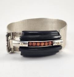 Ebony,Coral and Sterling Silver Bracelet by Fred Tate