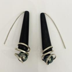 Tahitian Peal, Ebony and Silver earrings by Fred Tate