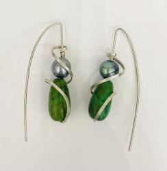 Tahitian pearl, turquoise and silver earrings by Fred Tate