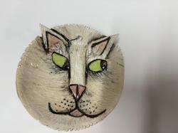 Medium Hanging Cat Plate 1 by Gloria Cates