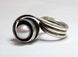 Ebony and Pearl Ring Size 7 by Fred Tate