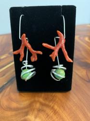 Turquoise and Coral Earrings with Sterling Silver by Fred Tate