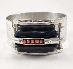 Ebony, Coral, Sterling Silver Bracelet by Fred Tate