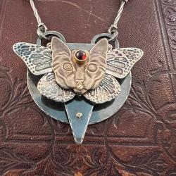 Kitty Butterfly Geometric Neckpiece with Garnet by Carlos Montanaro