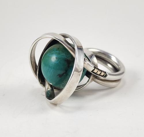 Turquoise Ring with Sterling and 14K Gold Size 5.5 by Fred Tate