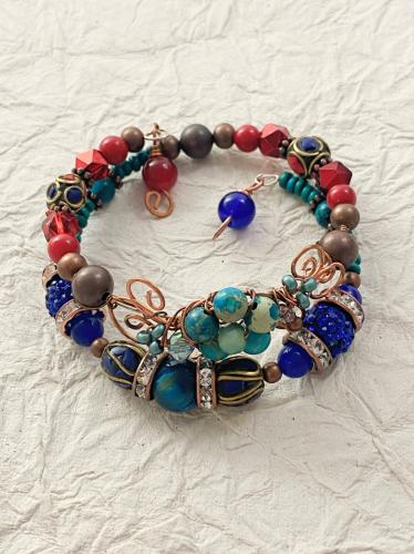 Red and Blue Wrap Bracelet by Vicki Davis