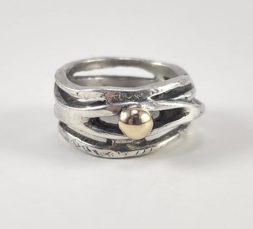 Sterling Silver and 14k Gold Ring Size 6 by Fred Tate