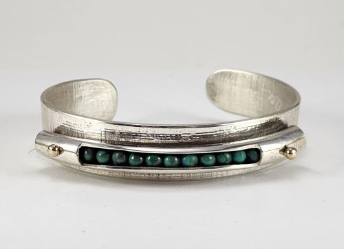 Sterling Silver and Turquoise Cuff w/ 14k by Fred Tate