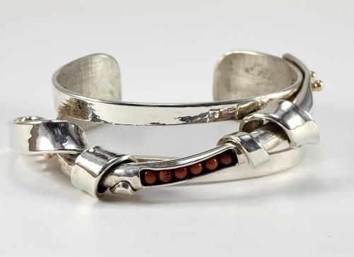 Sterling Silver Cuff w/ Coral & 14k by Fred Tate