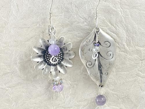 MISMATCHED SLVER FLOWER/LEAF EARRINGD by Vicki Davis