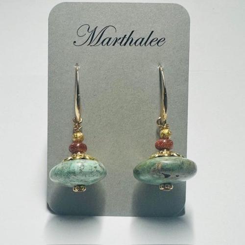 Turquoise & goldstone earrings by Martha Boles