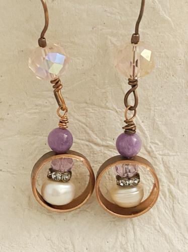 Pearl & copper earrings by Vicki Davis