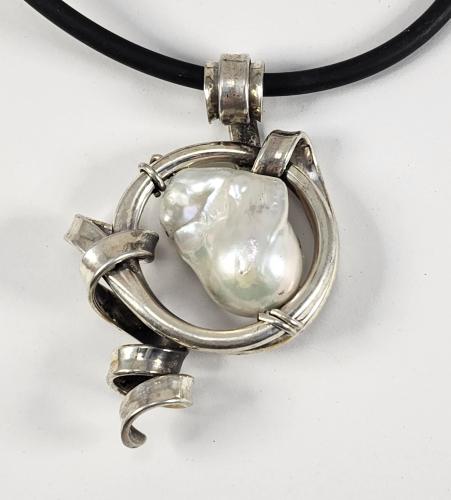 Baroque Pearl and Sterling Silver Necklace w/ 14k by Fred Tate