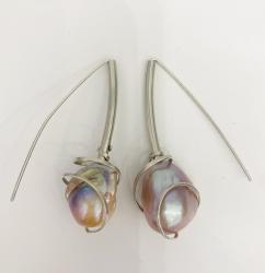 Baroque Pearl and Sterling earrings by Fred Tate