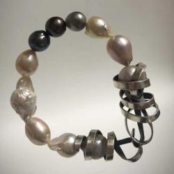 Baroque and Black Pearl Bracelet in Sterling Silver by Fred Tate