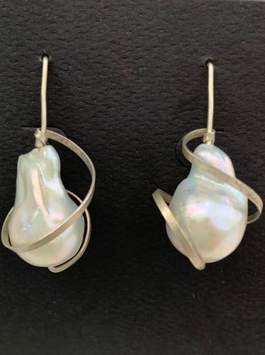 Baroque Pearl and Sterling Earrings by Fred Tate