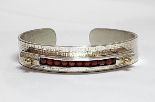 Sterling Silver Cuff w/ Coral & 14k by Fred Tate