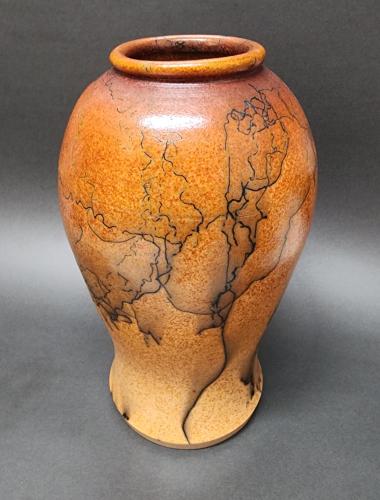 Large Burnt-Orange Horsehair Vase by Silas Bradley
