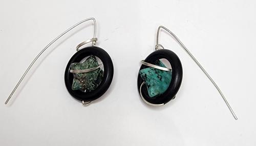 Ebony and Star Turquoise Earrings by Fred Tate
