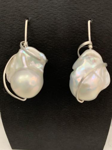 Fresh Water Baroque Pearls and Sterling Silver Earrings by Fred Tate