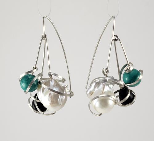 Baroque Pearl Turquoise  Ebony earrings by Fred Tate