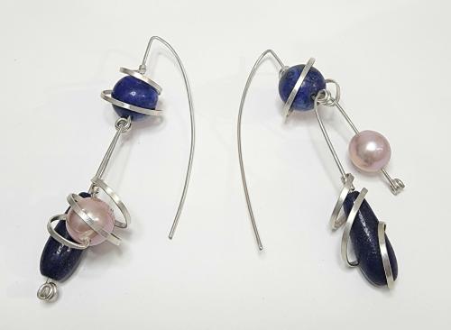 Lapis and Pearl Double Drop Earrings by Fred Tate