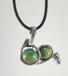 Double Turquoise Pendant with Sterling Silver and 14K Gold by Fred Tate