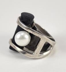 Coral Ring W/ White Pearl Size 6 by Fred Tate