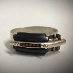 Ebony and Coral Beading Latch Bracelet by Fred Tate