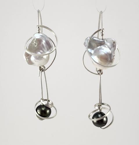 Baroque and Tahitian Black Pearl Earrings by Fred Tate