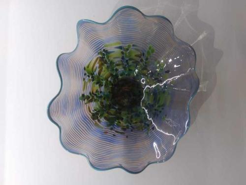 Blue and Green Speckles with Blue Rim Spinner by Ron and Chris Marrs