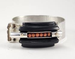 Ebony and Coral Sterling Silver Bracelet by Fred Tate