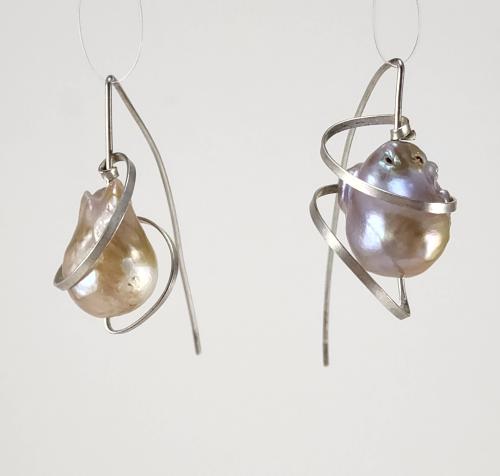 Baroque Pearl Earrings in Sterling Silver With Coil by Fred Tate