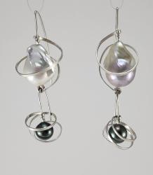 Baroque Pearl and Tahitian black pearl earrings by Fred Tate