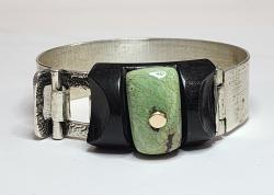 Ebony & Turquoise Hinged Bracelet by Fred Tate