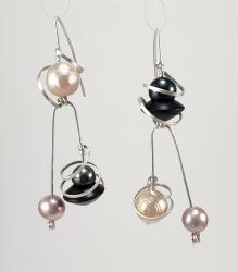 Baroque Pearl and Ebony Double Drop Earrings by Fred Tate